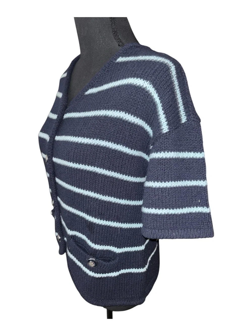 Talbots navy striped elbow sleeve sweater  Medium petite